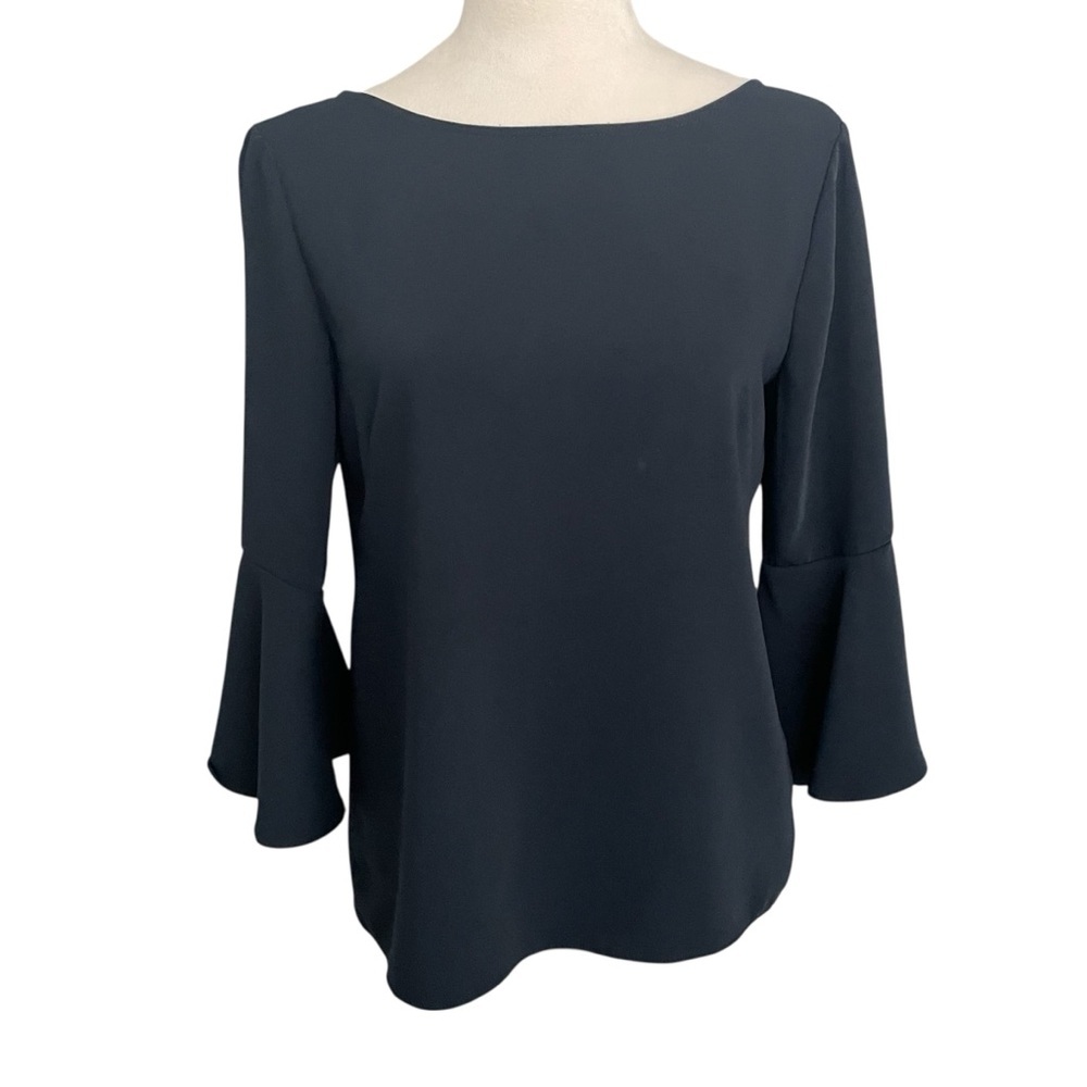 Catherine Malandrino Flutter 3/4 Sleeves Elegant Black Top Women Size‎ S Chic
